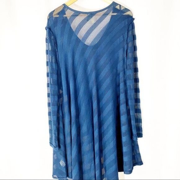 Free People We The Free Faux Wrap Striped Knit Blue Tunic Top - Picture 3 of 7